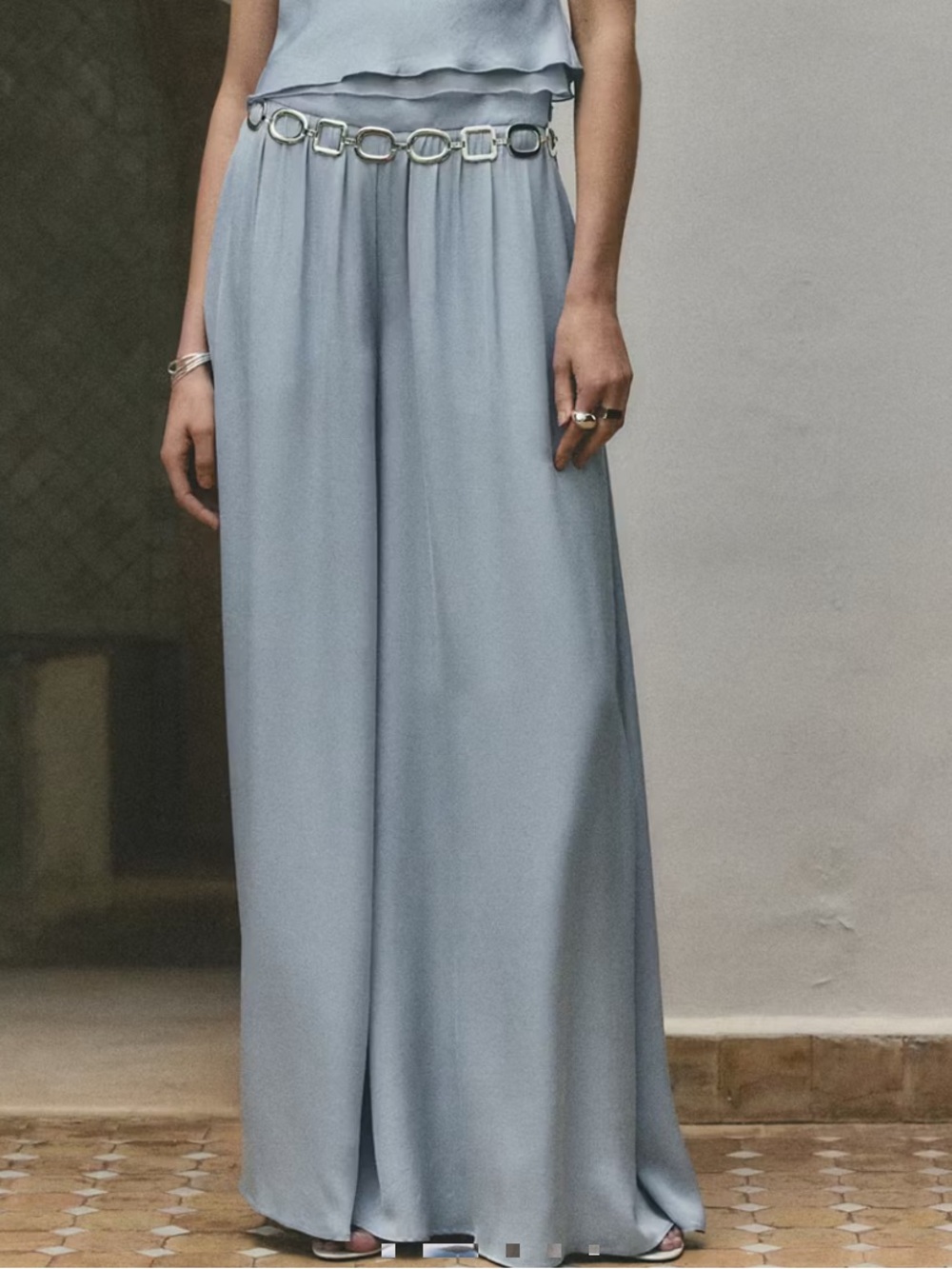 Mango Pale Blue HIGH-RISE WIDE LEG PANTS